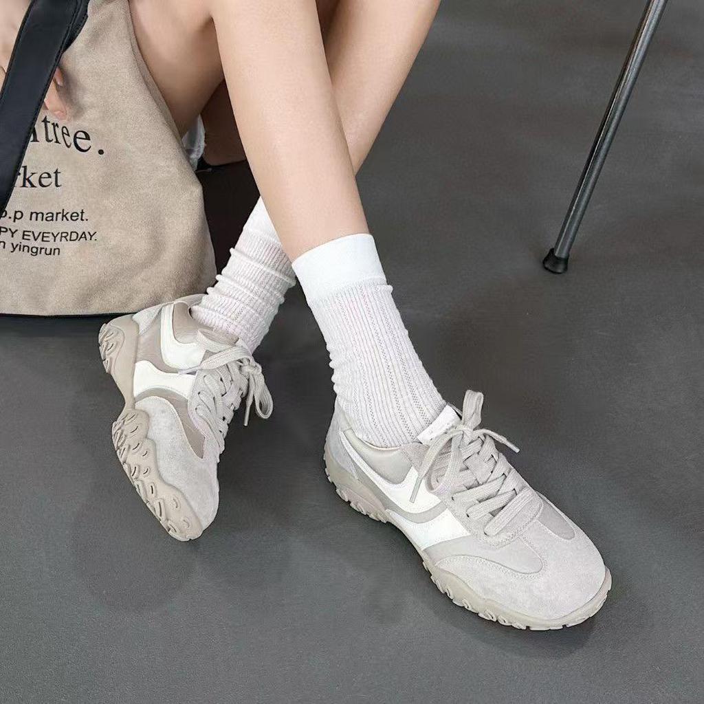 Hochwertige Damen Sportschuhe im koreanischen Stil, atmungsaktives Leder - Neue vielseitige Freizeit-Sneaker mit dicker Sohle