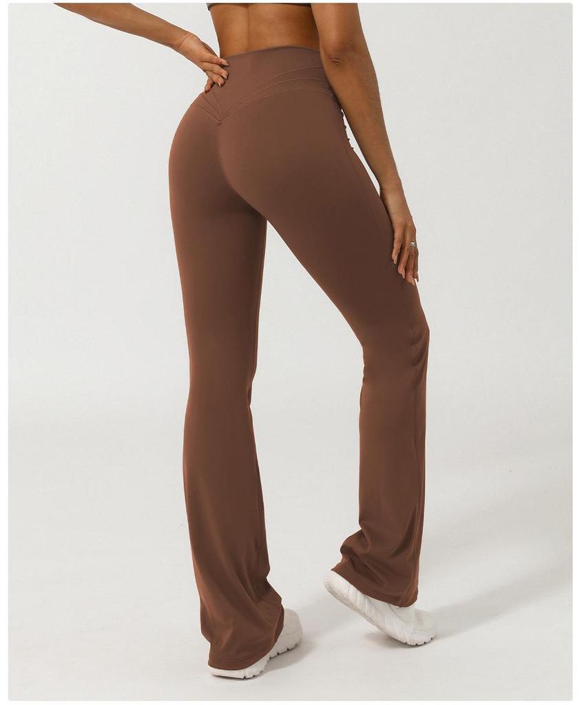 V-Waist Nude Feel Wide-Leg Yoga Pants - Women's Casual Peach Butt Flare