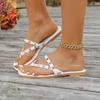 Women's Summer Flat Square-Toe Thong Slide Sandals With Stud Detail, Beach Casual Footwear, Available In Large Sizes.