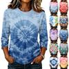 Damen Lässiger Raglanärmel Pullover T-Shirt Rundhalsausschnitt Dreiviertelarm Batik Print Oberteil für den Alltag