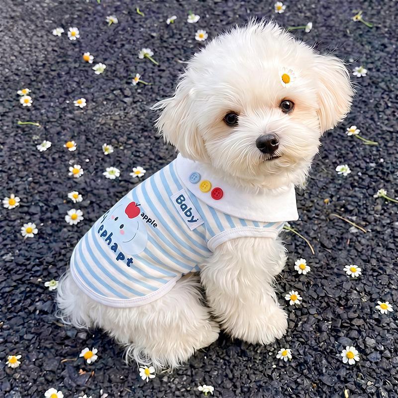 Dog Clothes Spring and Autumn Cartoon Striped Bigbear Teddy Muppet Cat Small Puppy Anti-Hair Loss Pet Vest