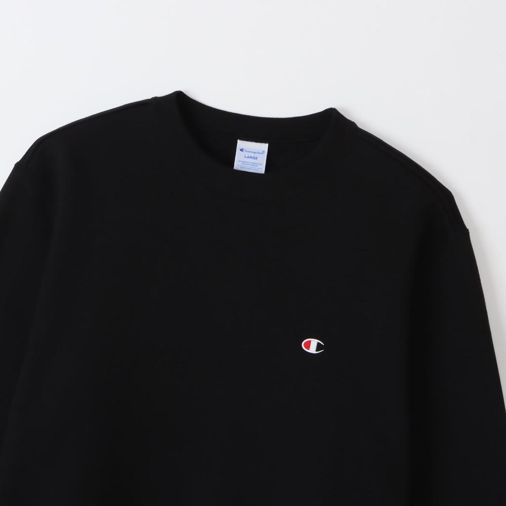 Champion Long Sleeve Crew Neck Sweatshirt with Embroidered Size Size L Men's Logo, C3-W005Z, Black,