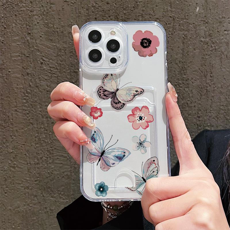 Card Slot Holder Silicone Wallet Pocket Case For Tecno Spark 10 Infinix Note 30 Oppo A60 A3 A5 Pro Samsung A06 A16 A36 A56 Cover Clear Phone Bumper