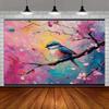 2D Blossom Branch Bird Backdrop, Artistic Spring Garden Photo Background