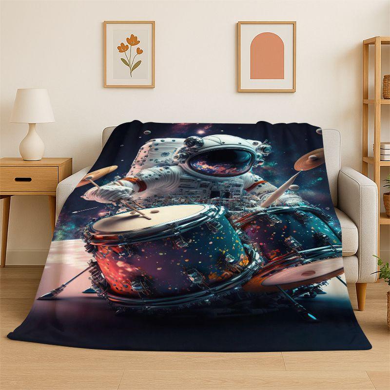 Cartoon Astronaut Spaceman Planet Flannel Blanket Soft Throw Blanket for Bedroom Living Room Bed Travel Camping Nap Cover Gift