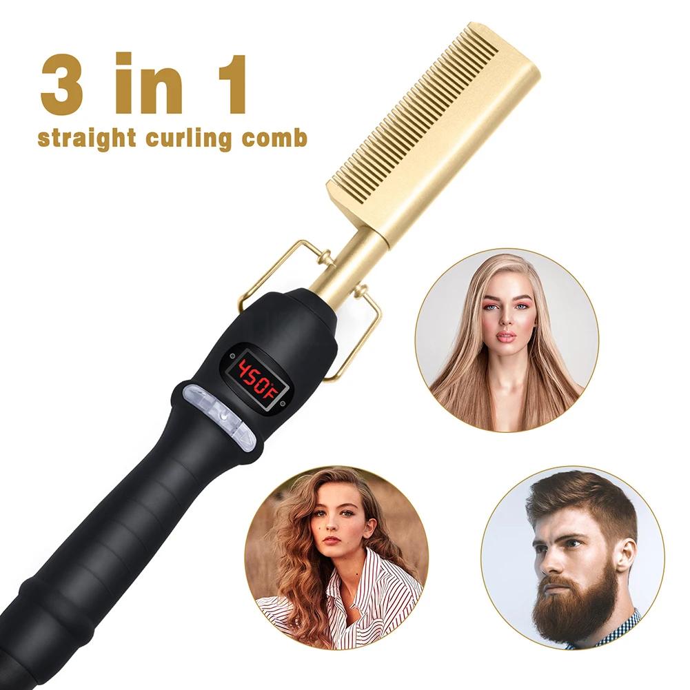 

UNTIOR 3 in 1 Straightening Comb Multifunctional Hair Portable Travel Ceramic Comb Electric Hair Straightener for Hair and Wigs EU