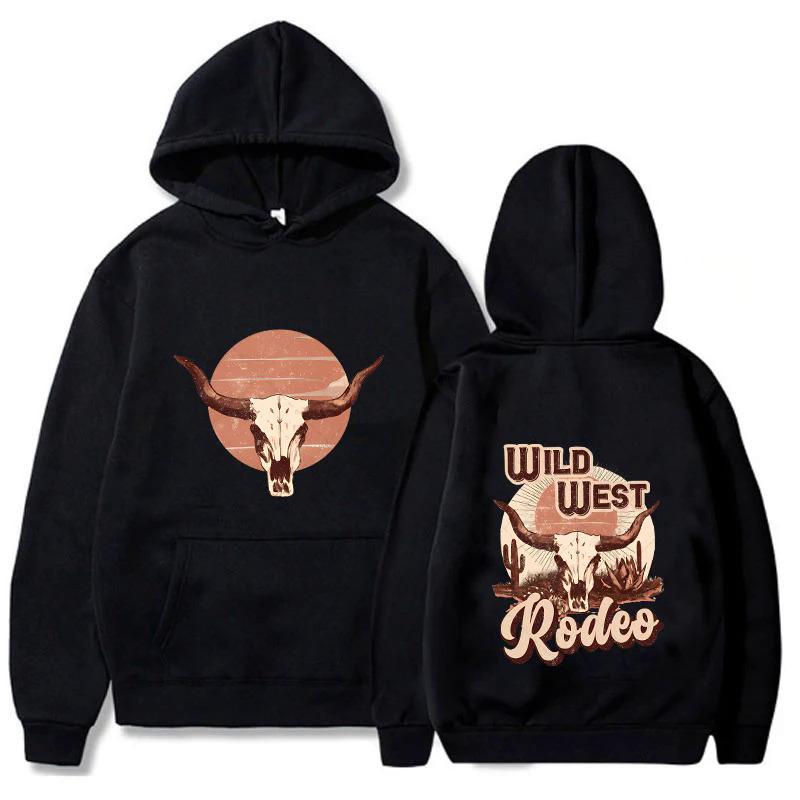 Cowboy Tribe Cow Skull Hoodies Print Fashion Sweatshirt Hip Hop Casual Unisex Autumn Winter Fleece Streetwear Tops