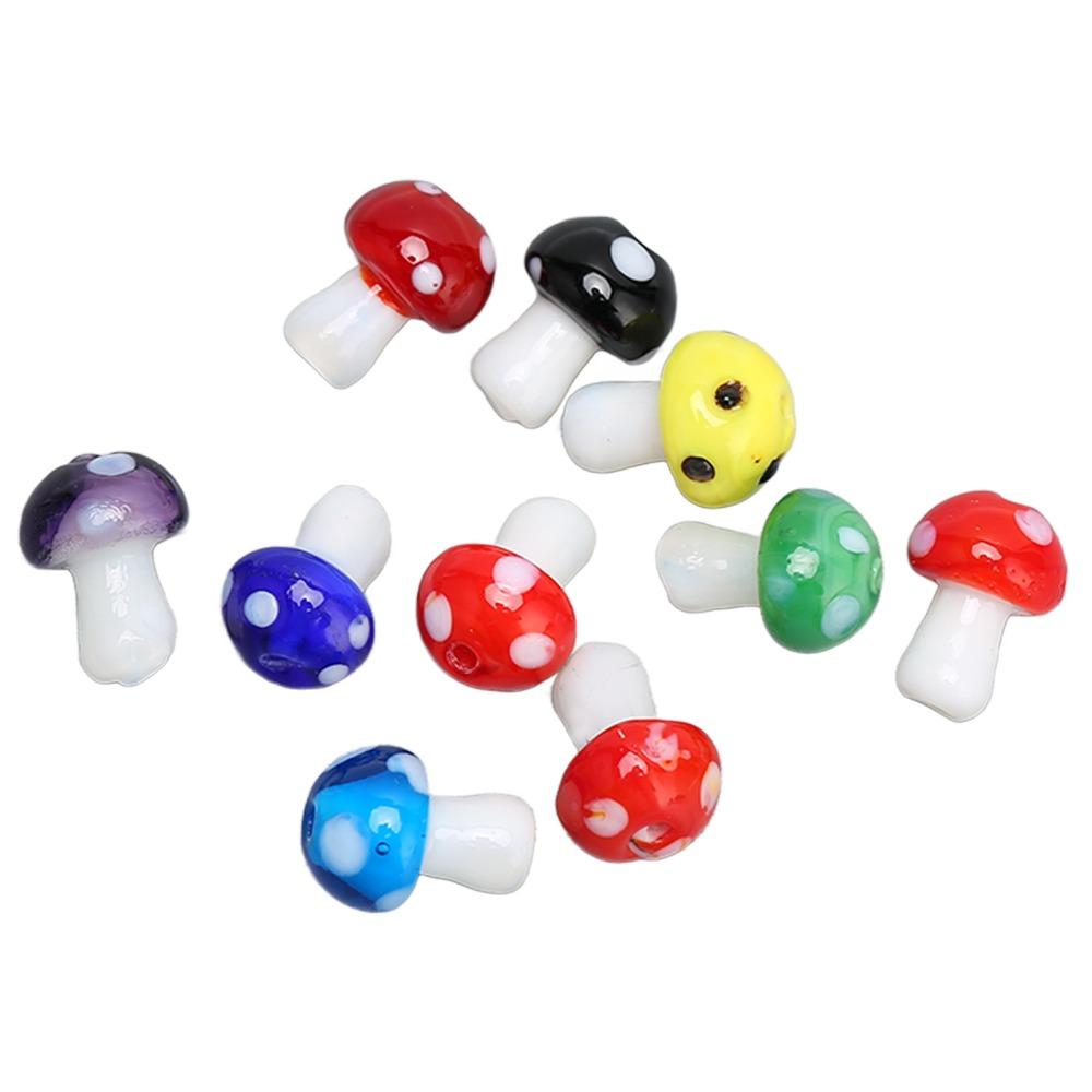 50pcs Coloured Glaze Mushroom Beads 1.55mm Hole 14x10mm Size Loose Beads Colorful Spacer Beads Jewelry Making