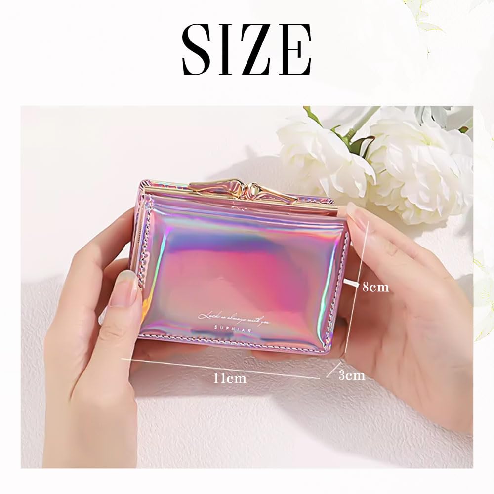 Wellvie Classy Mini Tri-fold Wallet for Students, Girls, and Women (Light Pink) - PU Leather Coin Case