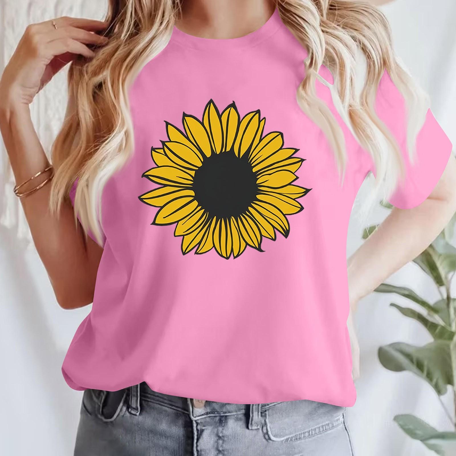 

Жіноча повсякденна футболка з принтом і круглим вирізом, пуловер з короткими рукавами XL рожевий