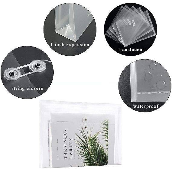 18 Packs Legal Size Plastic Filing Envelopes Clear File Folders with String Closure for Office School or Home
