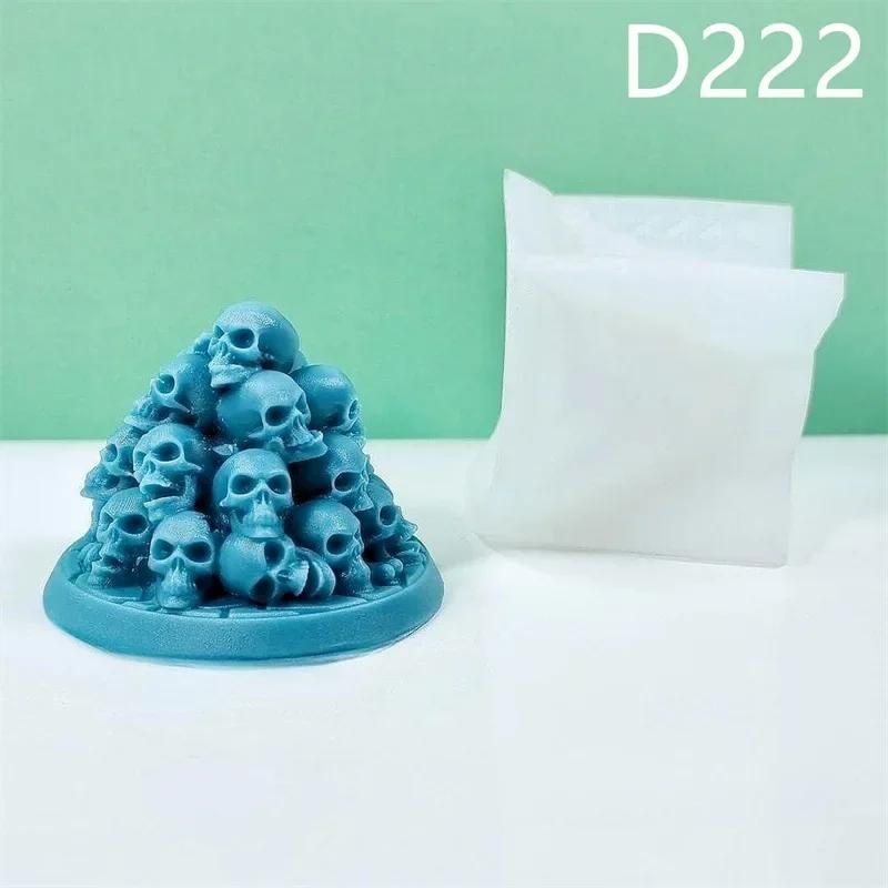 A Bunch of Skull Candles Silicone Mould 3D Pyramid Skull Crafts Resin Plaster Cement Soap Mold Halloween Decorating Gifts
