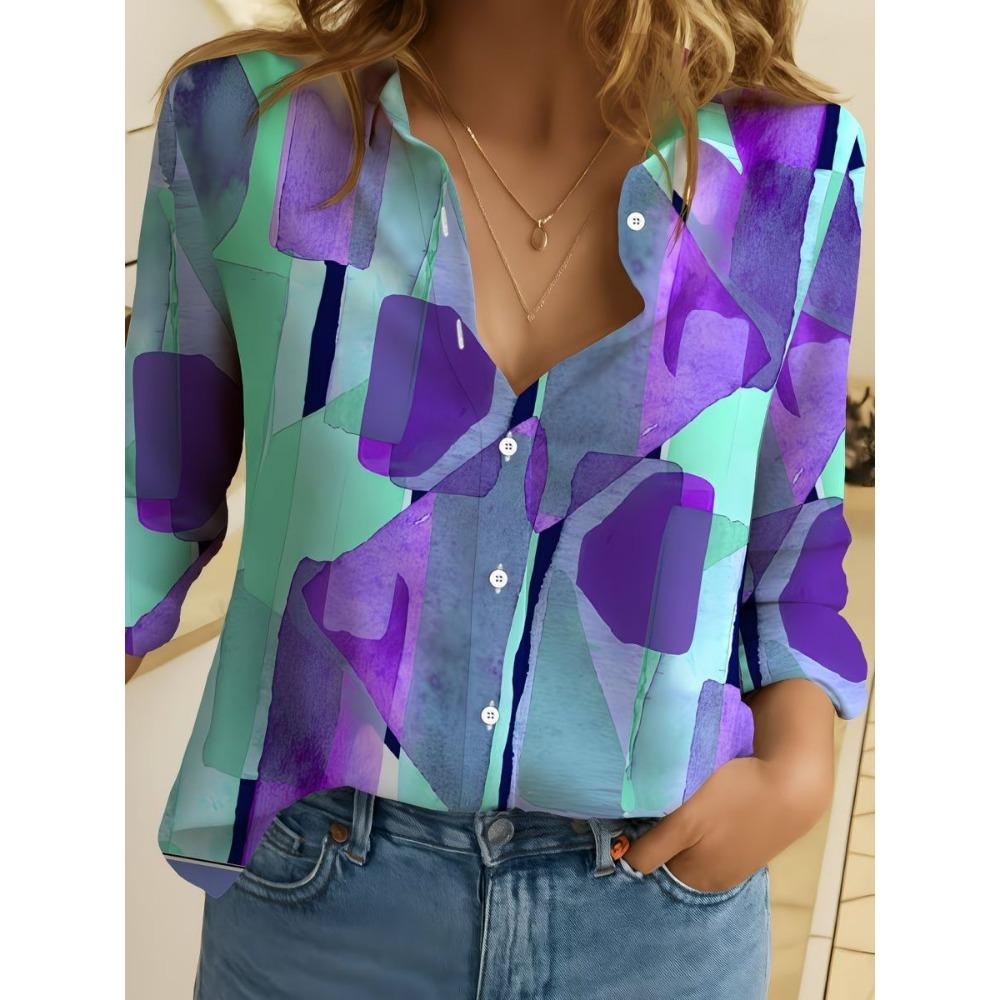 Summer Minimalist Shirt with Floral Digital Print Button Up Shirt Top for Women's Hawaiian Beach Vacation Casual Shirt