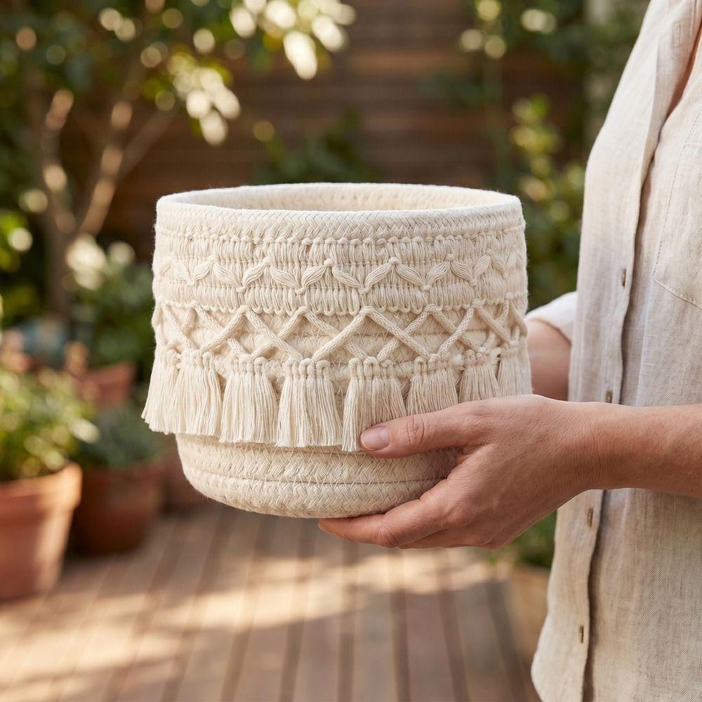 Bohemian Style Woven Storage Basket Cotton Rope Pen Holder Creative Sundries Organizer  Bedroom