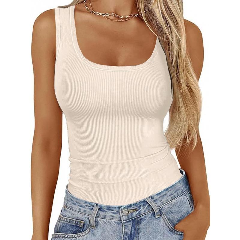Women's Square Neck Ribbed T-Shirt Sleeveless Stretch Slim Basic Tank Tops for Hot Girls