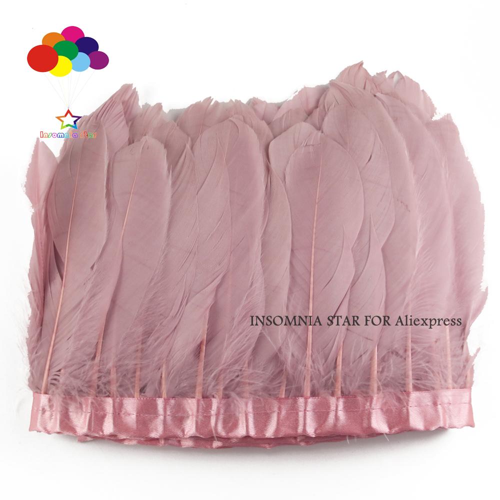 Feather2 Meter/pack Goose Feather Fringe Trim On Satin Header 6"- 8" In /15-20 Cm Width