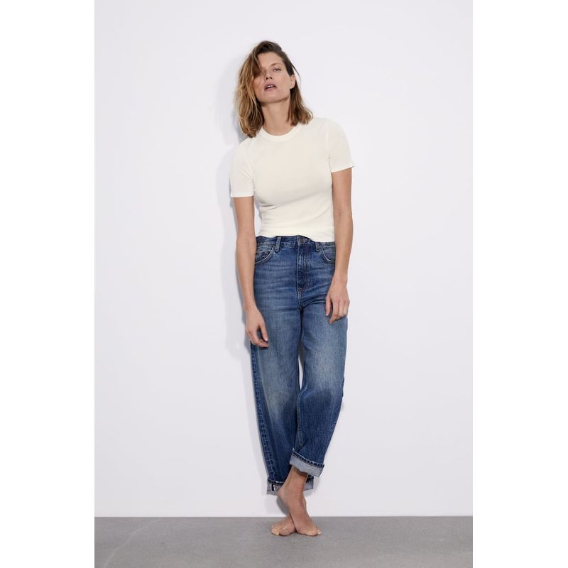 Summer Short Sleeve White Water Blue Texture Base T-shirt