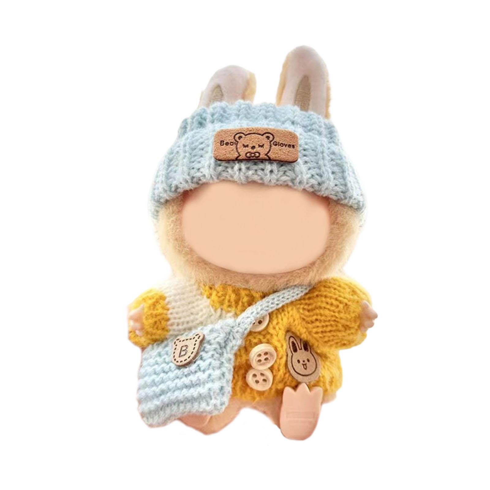 

3 предмета Ручной работы Вязаный крючком наряд для куклы LABUBU 17 см, включая свитер, шапку и сумку, идеально подходит для игры или демонстрации кукол 3