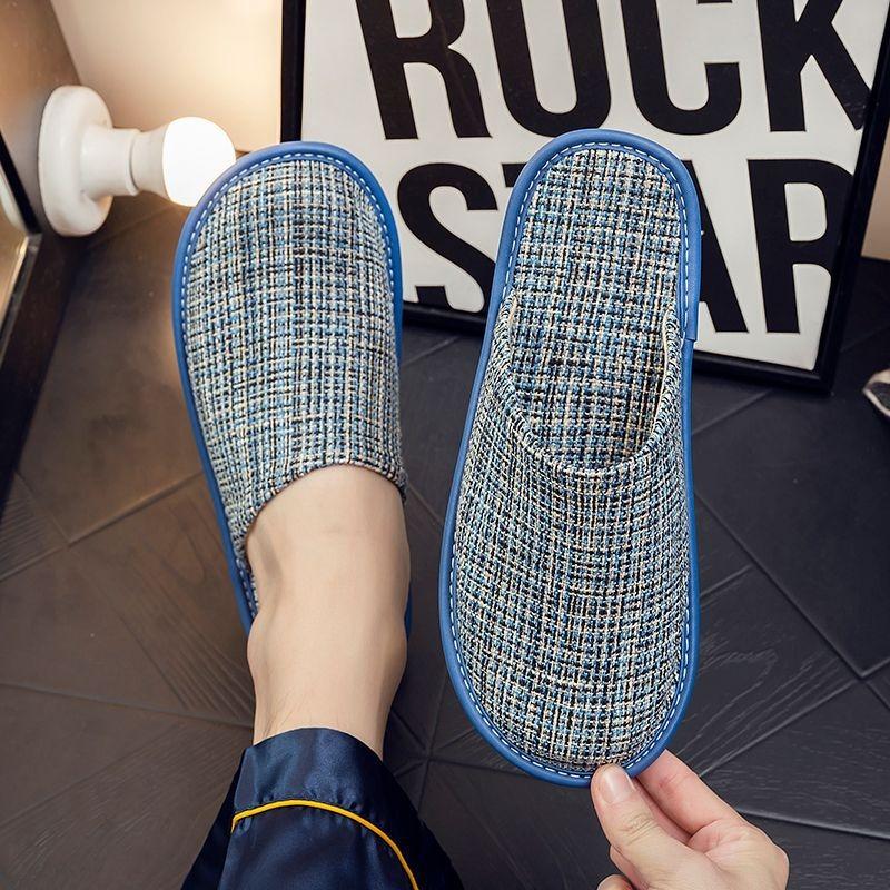 Spring and autumn household fabric slippers men and women couples home indoor non-slip floor home four seasons cool slippers thick bottom