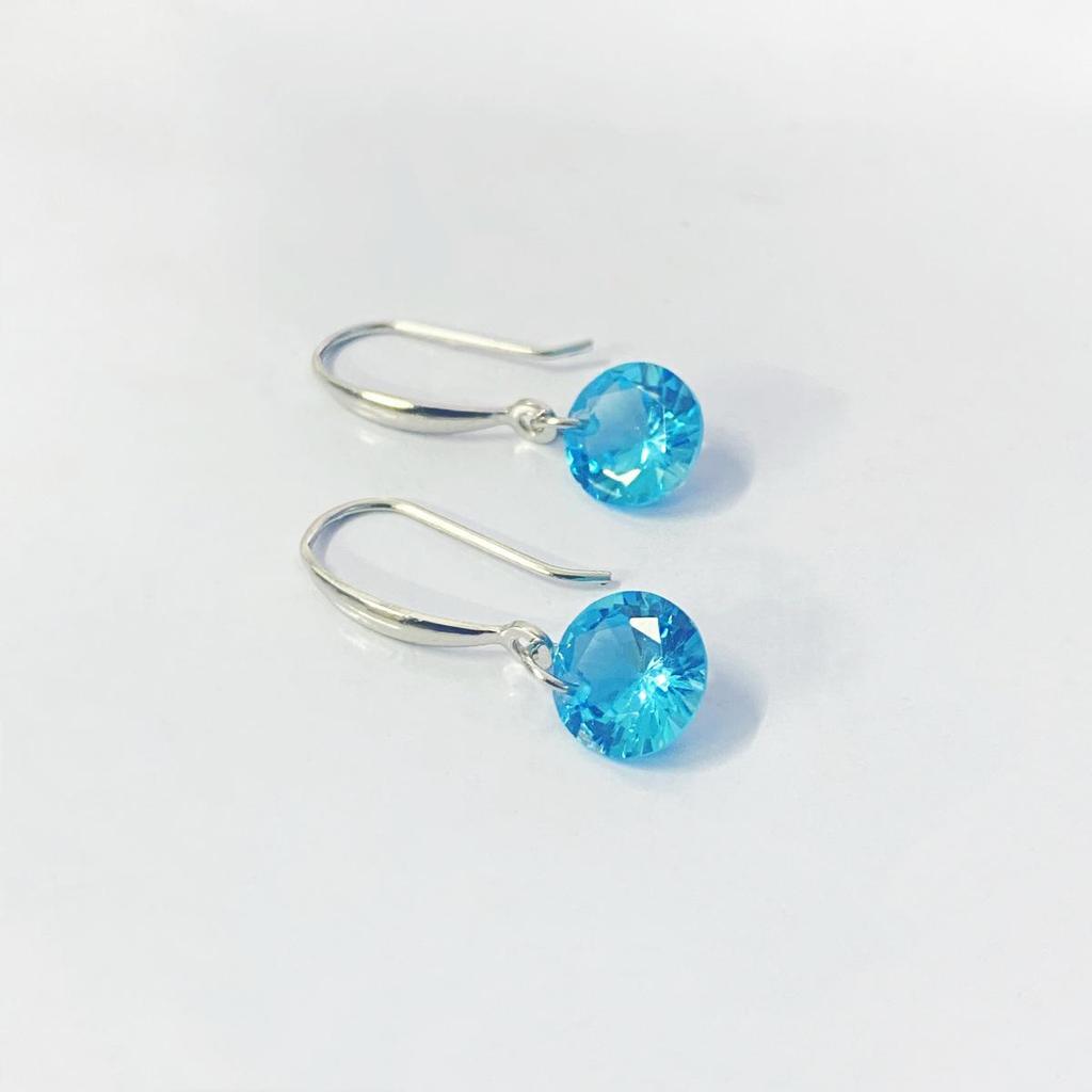S925 Sterling Silver 8MM Blue Zircon Dangle Earrings for Women - Simple Fashion Trend