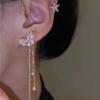 1pc Elegant Diamond Star & Leaf Tassel Ear Cuff Earring, Versatile Jewelry Gift For Women, Daily Wear