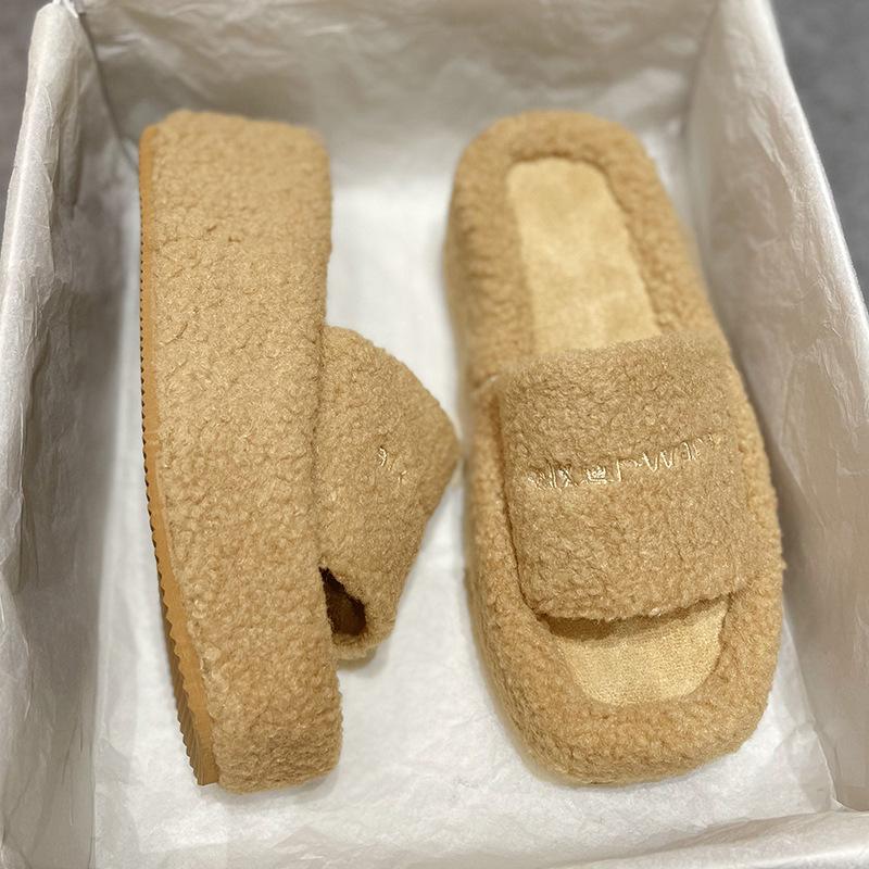 Papuci groși pufoși din blană la modă 2025 Noi Femei Iarnă Casă Calzi Papuci pufoși Flip-flops Femei Papuci de casă Plat Pantofi de interior pentru podea