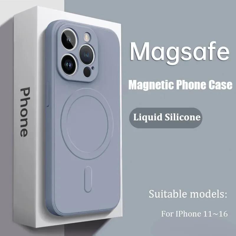 Luksusowe etui z płynnego silikonu Soft Case z MagSafe na iPhone 16 15 14 13 12 17 Pro Max Plus Magnetyczna osłona do ładowania bezprzewodowego