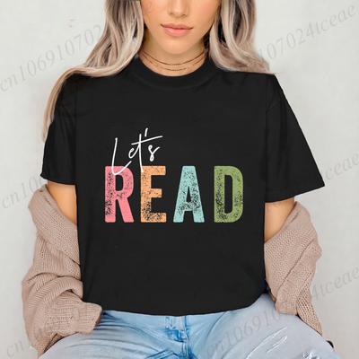 New Fashion Tshirts Lets Read Printed Womens TShirts Librarian Tshirt Book Reading Harajuku T Shirt Book Nerd Tops Clothing