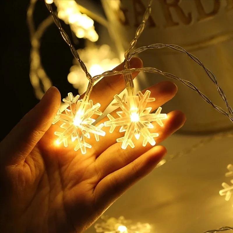 Christmas Snowflake String Lights 10/20/40/80 LED USB Operated Waterproof Fairy Lights Bedroom Garden Party Decoration