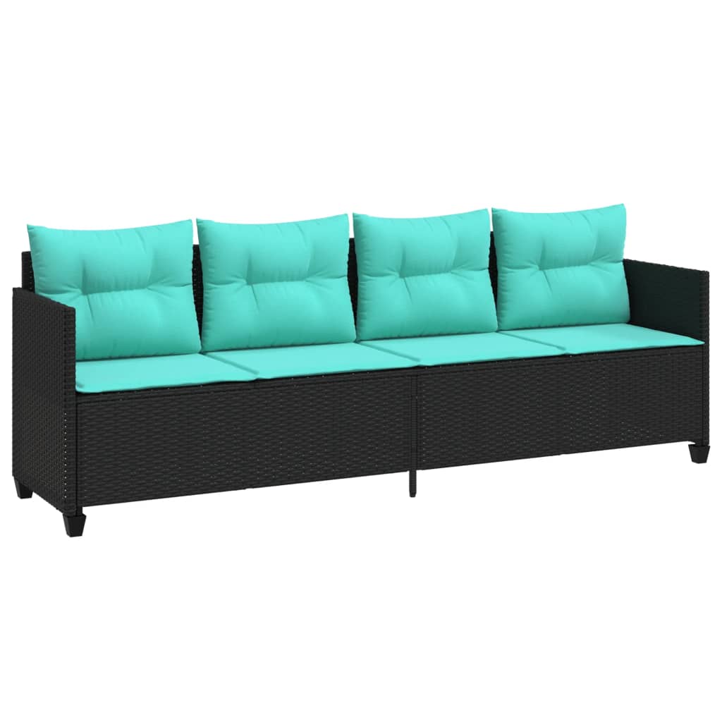 Sun Lounger with Cushions Black Poly Rattan