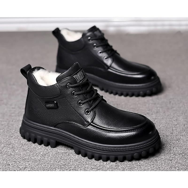 2025 Winter Shoes Mens Snow Boots Warm Plush Cold Winter Fashion Brand Male Footwear Non-slip Flat Ankle Boots Black