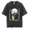 Horké Anime Tokyo Ghoul Grafické Prané Tričko s Pavoučí Lilií Pánské Vintage Trička Y2k Bavlněné Tričko Harajuku Pánské Ležérní Topy