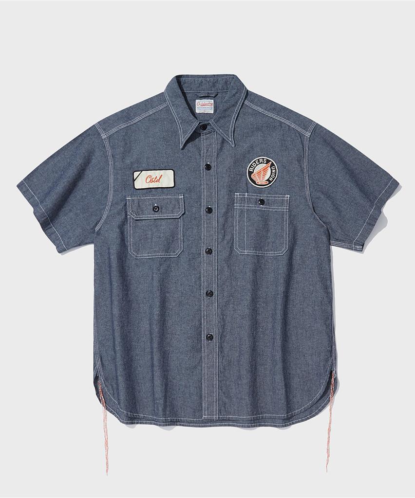 OUTSTANDING Wappen Chambray Work Half Shirt_D.Blue