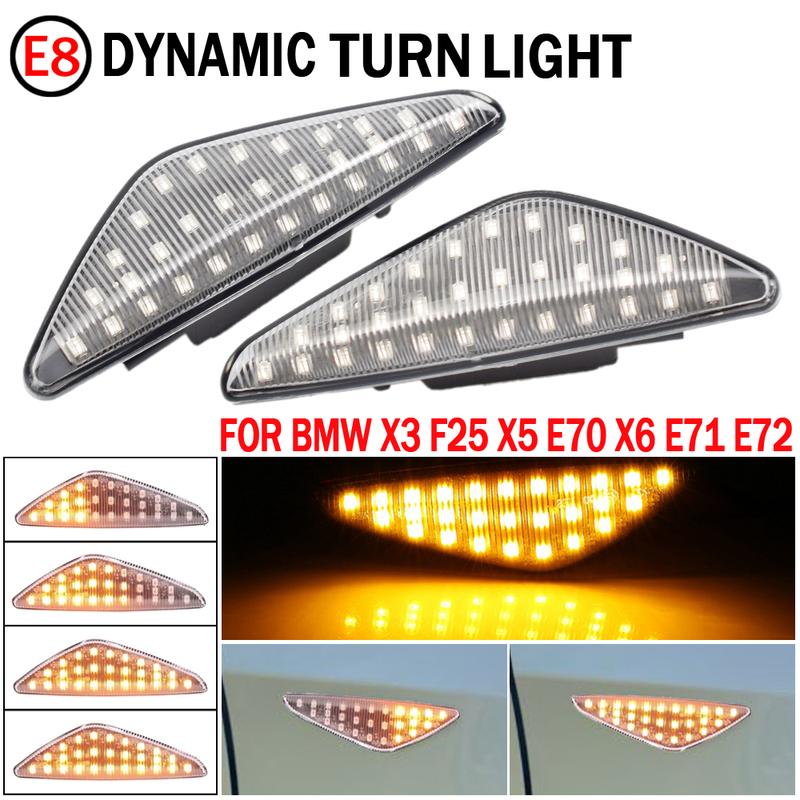 2pcs LED Dynamic Side Marker Turn Signal Light Indicator Flowing Flash For BMW X3 X5 X6 E70 E71 2008-2014 E72 F25