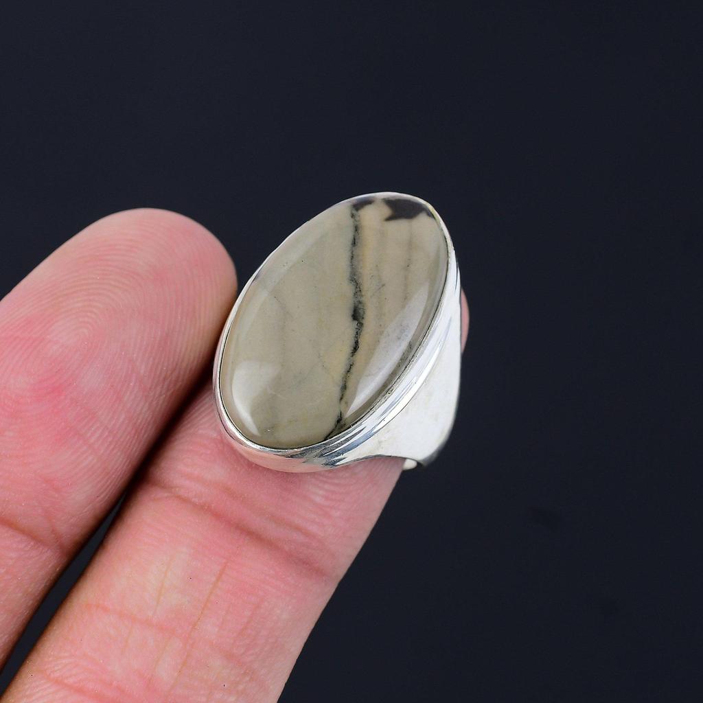 Gift For Her 925 Silver Natural Spider Web Jasper Stackable Ring Size 8.5