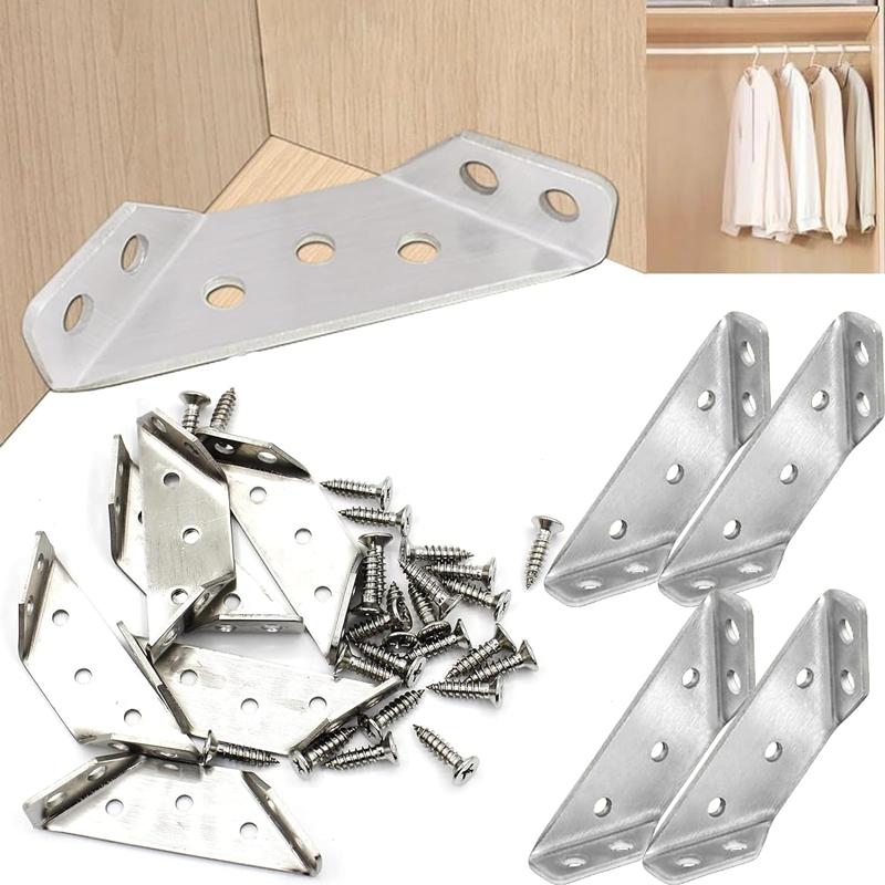 20-1PC Stainless Steel Angle Corner Brackets Universal Furniture Corner Connector Brace Joint Fastener Bedframe Cabinet Drawer