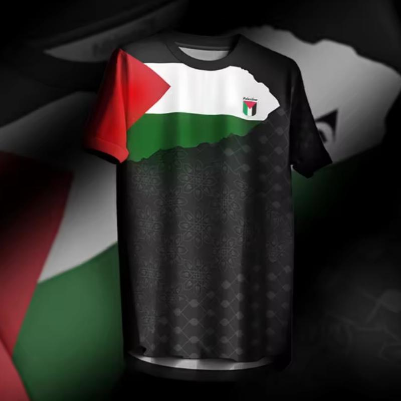 Mode Palästina Flagge Fußball T-Shirts Trend Sommer Kurzarm Nationalemblem 3D-gedruckte Sport-T-Shirts Lose Atmungsaktive Oberteile