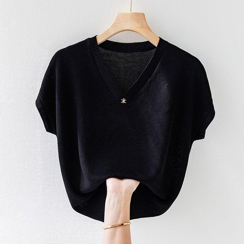 Increase Summer Short Sleeved T-shirt for Women, Loose Fit, Oversized, Thin Top, Base Knit Sweater