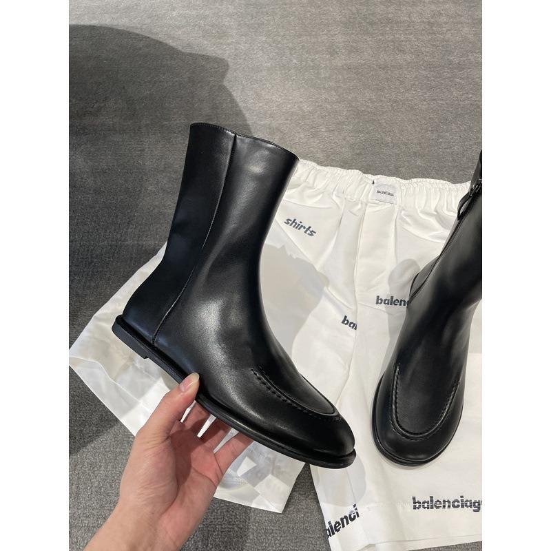 Rindslederversion~ Nischendesign Retro Martin Stiefel Damen Seitenreißverschluss Dünne Stiefel Flache Lederstiefeletten