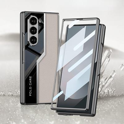 Funda rígida de cuero galvanizado para teléfono Samsung Galaxy Z Fold 6 5 4 3 Fold 6 Fold 5 Fold 4 Fold 3 5G Funda protectora de película