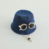 Solid Color Baby Hat With Sunglasses Spring Denim Bucket Hat Fisherman Hats  For Kids 1-4 Year