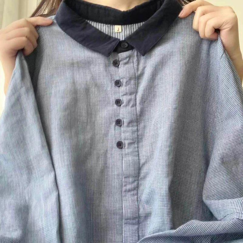 

2026 Spring Commuter Style Retro Houndstooth Long-Sleeved Shirt for Women, Loose Lapel, Versatile and High-End Top for Women Picture Color S