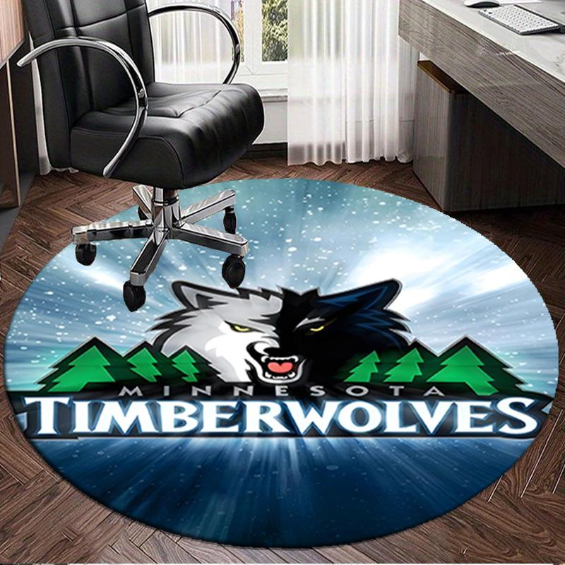 Στρογγυλό Χαλί με Λογότυπο Timberwolves για Σαλόνι, Υπνοδωμάτιο, Χώρο Παιχνιδιού, Χαλί Καρέκλας, Χαλί Περιοχής, Κυκλικό Χαλί, Μεγάλο Μέγεθος Δώρο Χριστουγέννων για Φαν