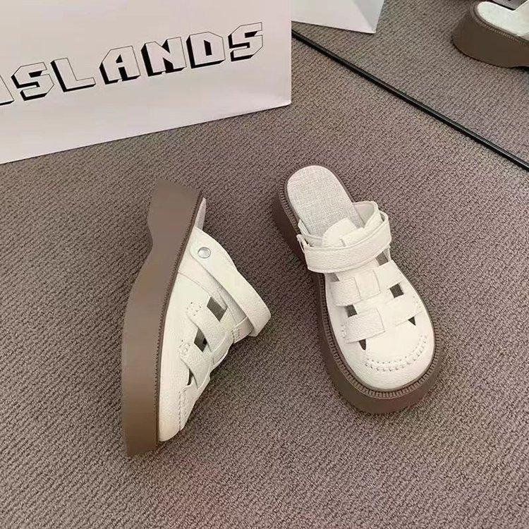 Two New Sandals for Women's 2025 New Hole-hole Mori Roman Shoes, Lazy Half Slippers, Women's Height Increase