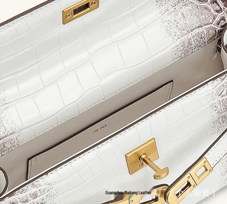 JWPEI Women's Crocodile Pattern Kelly Handbag, Crossbody or Single Shoulder Small Square Bag