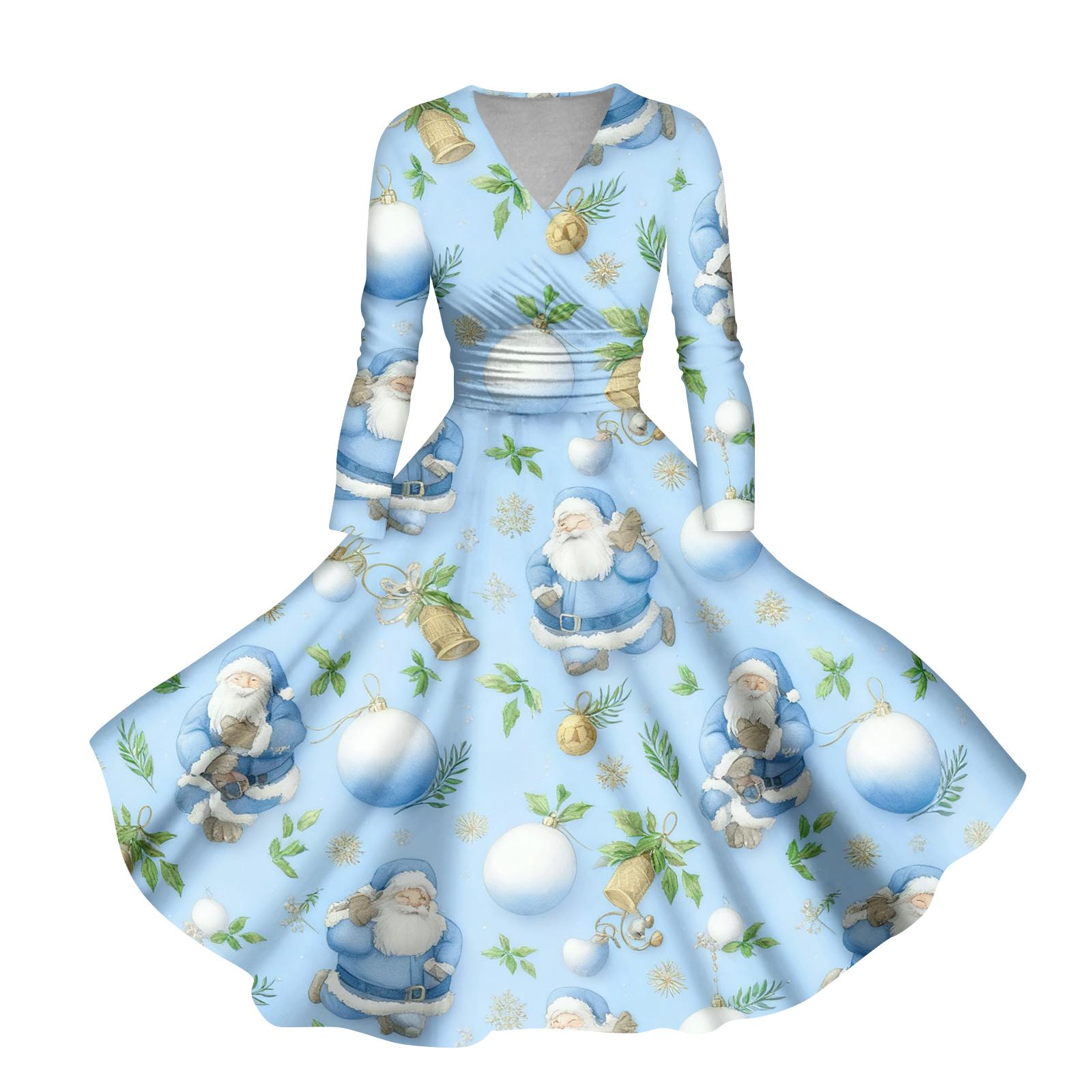 

Женское повседневное и модное платье с принтом рождественской елки, длинным рукавом, V-образным вырезом, сексуальное, с карманом M