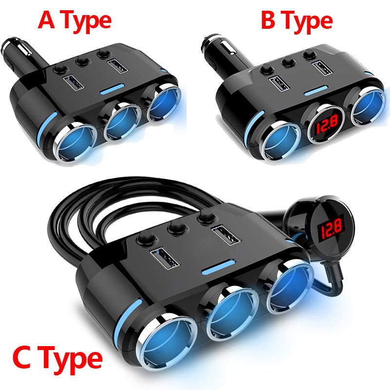 Dual USB Port 3 Way Auto Car Cigarette Lighter Socket Splitter Charger Plug Adapter DC 5V 1A+2.1A for All Phone PC Ipad
