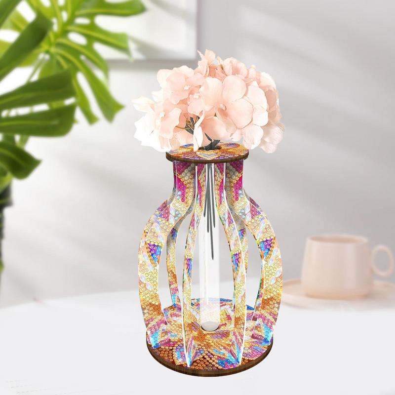 Single Flower Vase Gem Paintings Set Handmade Wooden Colorful Desktop Ornaments for Adults Holiday Art Crafts Home