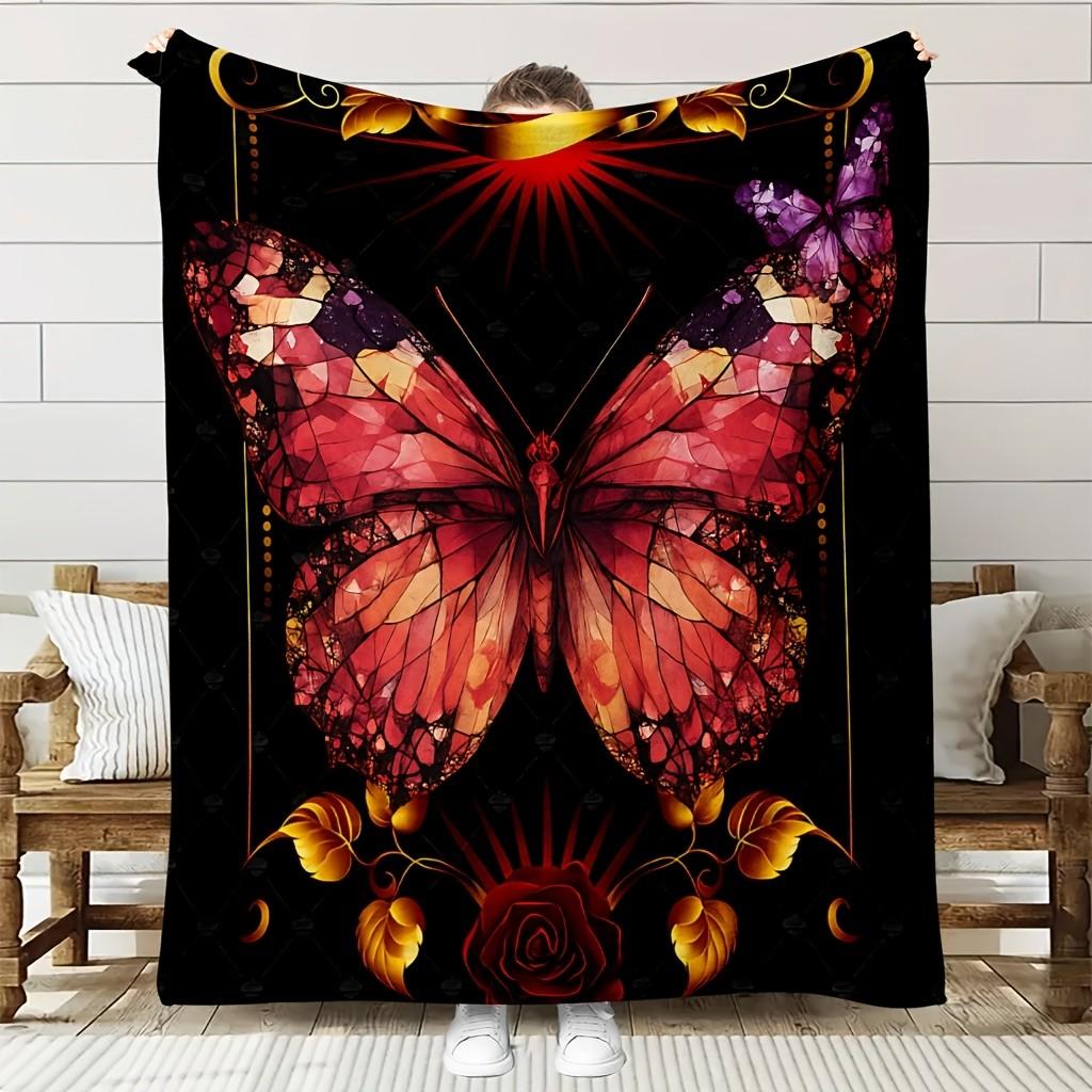 

Elegant floral butterfly pattern Flannel printed blanket suitable for all seasons suitable for living room office sofa travel 75x90cm