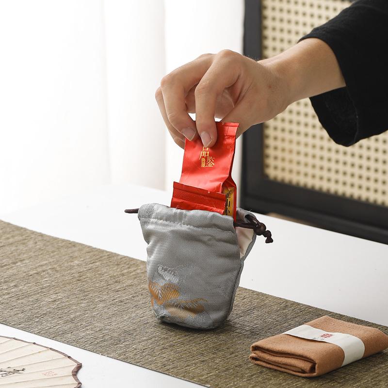 Vintage Portable Storage Bags Chinese Style Teacup Drawstring Cloth Pouch Jewelry Teaware Organizer Pouches Protective Sleeve